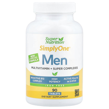 Super Nutrition, SimplyOne®, Men's Multivitamin with Super Adaptogen Complex, Greens, Spices, Antioxidant, and Vitamin C, Iron Free, 90 Tablets